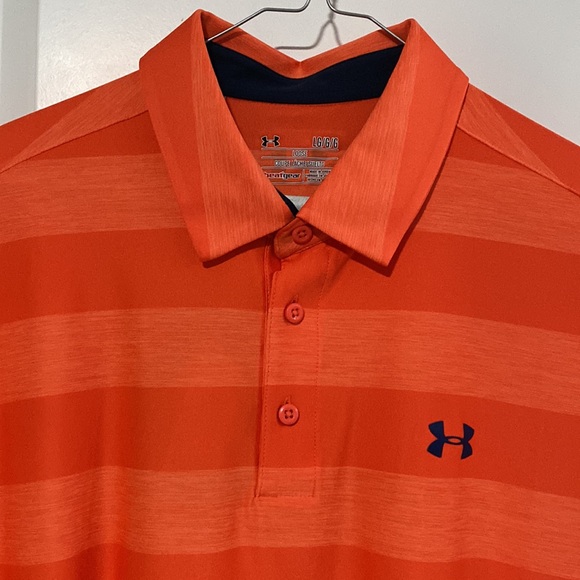 NWT - Mens Under Armour Heatgear Golf Polo - Orange Stripe - Loose Fit - Picture 2 of 10